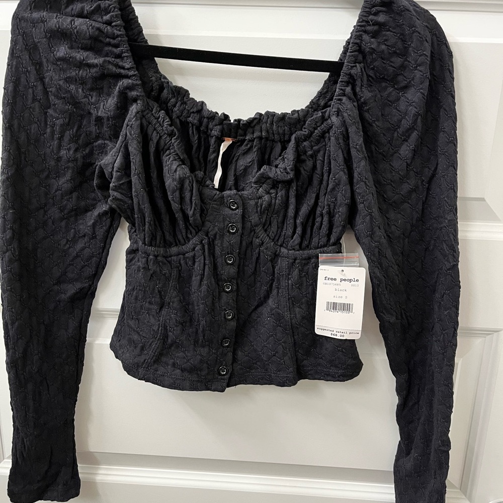 Free People Black Long Sleeve Fitted Blouse - Picture 4 of 8